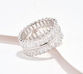 Diamonique Sterling Silver Double Row Baguette Cut Band Ring, Size 6